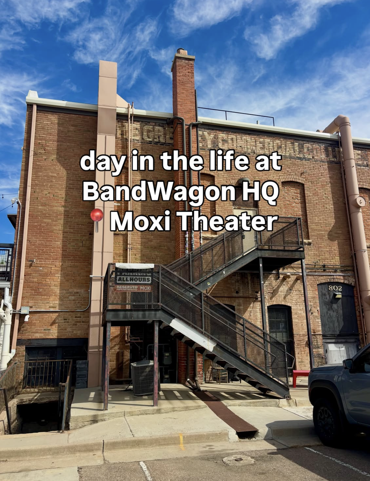 Day in the life at BandWagon HQ Moxi Theater Instagram graphic